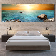 Load image into Gallery viewer, Bedroom  Ocean  Rocks  Canvas  Wall  Art  Yellow  Sunset  Sky  Canvas  Print  Blue  Stony  Beach  1  Piece  Multi  Canvas For Bedroom
