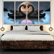 Load image into Gallery viewer, Bird Canvas Print Two Swans Make Up A Heart Reflected On Water 4 piece canvas print For bedroom
