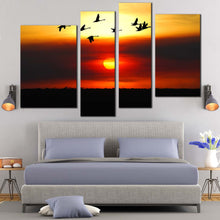 Load image into Gallery viewer, Birds Flock Canvas Wall Art Beautiful Orange Sunset Canvas Set Flying Birds in Yellow Sky 4 Piece Multi Canvas For Bedroom
