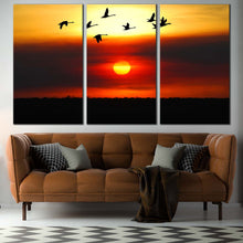 Load image into Gallery viewer, Birds Flock Canvas Wall Art Beautiful Orange Sunset Canvas Set Flying Birds in Yellow Sky  3 Piece Canvas Print For Living Room

