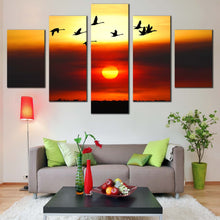 Load image into Gallery viewer, Birds  Silhouette  Canvas  Wall  Art  Flying  Birds  in  Yellow  Sky  Canvas  Print  Beautiful  Orange  Sunset  Bird  Flock  5  Piece  Multiple  Canvas For Living room
