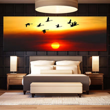 Load image into Gallery viewer, Birds  Silhouette  Canvas  Wall  Art  Flying  Birds  in  Yellow  Sky  Canvas  Print  Beautiful  Orange  Sunset  Birds  Flock  Bedroom  1  Piece  Canvas In Bedroom

