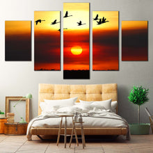 Load image into Gallery viewer, Birds  Sunset  Canvas  Wall  Art  Orange  Sunset  Birds  Flock  Canvas  Print  Yellow  Sky  Flying  Birds  Silhouette    5  Piece  Canvas In Bedroom
