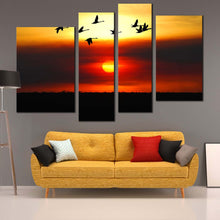 Load image into Gallery viewer, Birds Sunset Canvas Wall Art Orange Sunset Birds Flock Canvas Print Yellow Sky Flying Birds Silhouette  4 Piece Canvas In Your Living Room
