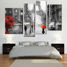 Load image into Gallery viewer, Black And White Paris streets Red Umbrella people Canvas 4 piece canvas prints 
