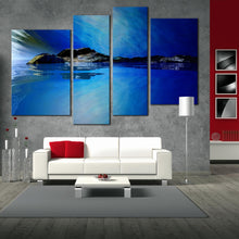 Load image into Gallery viewer, Black Blue Modern Abstract Mountain Orange Dawn 4 Panel canvas photography 
