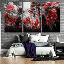 Load image into Gallery viewer, Black White Red Trees Grey Sky Wall Art Colorado Forest 3 Piece Canvas For Bedroom
