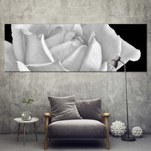 Load image into Gallery viewer, Blooming Rose Canvas Print Black Background Monochrome Flower 1 Piece Canvas Wall Art White Rose Digital Painting Canvas Art For Living Room
