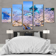 Load image into Gallery viewer, Blossom  Trees  Canvas  Wall  Art  Blue  Osaka  Castle  5  Piece  Multi  Canvas  Artwork  Purple  Autumn  Trees  Park  Canvas  Print For Bedroom
