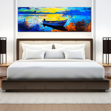 Load image into Gallery viewer, Blue  Alone  Boat  in  the  Ocean  Yellow  Brown  Canvas  Wall  Art For Bedroom
