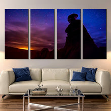 Load image into Gallery viewer, Blue Canvas Print of Desert Goblin Valley Night Stars Eroded Hoodoos canvas wall art For Living Room
