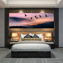 Load image into Gallery viewer, Blue  Grey  Skies  Birds  Flying  over  the  Mountains  Panoramic  panel  Canvas  Print For Bedroom
