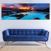 Load image into Gallery viewer, Blue  Lagoon  Canvas  Print  Dramatic  Orange  Cloudy  Sunset  Seascape  1  Piece  Multi  Canvas  Blue  Ocean  Mountains  Canvas  Wall  Art For Living Room
