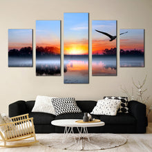 Load image into Gallery viewer, Blue  Orange  Sky  Birds  Over  Lake  Tree  Mountains  Wall  Art In Living Room
