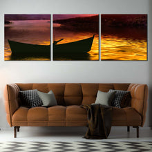 Load image into Gallery viewer, Boat  Mountain  Canvas  Wall  Art  Yellow  Sea  Birds  Sunset  Canvas  Set  Beautiful  Purple  Sky  Living  Room  3  Piece  Canvas  Print For Living Room
