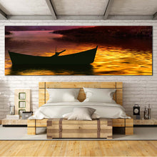 Load image into Gallery viewer, Boat  Scenery  Canvas  Print  Purple  Mountain  Sky  Multi  Canvas  Artwork  Yellow  Sea  Birds  Sunset  Bedroom  1  Piece  Canvas  Wall  Art For Bedroom
