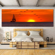 Load image into Gallery viewer, Boat  Sea  Canvas  Wall  Art  Orange  Sky  Sailing  Boat  Canvas  Print  Birds  Flying  In  Yellow  Sunset  Bedroom  1  Piece  Canvas For Bedroom
