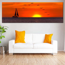 Load image into Gallery viewer, Boat  Ship  Canvas  Print  Birds  Flying  in  Orange  Sky  Wide  Canvas  Yellow  Sunset  Seascape  Living  Room  1  Piece  Canvas  Wall  Art For Living Room
