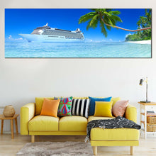 Load image into Gallery viewer, Boat  Ship  Canvas  Wall  Art  Blue  Sky  Cruise  Ship  Seascape  Wide  Canvas  Tropical  Green  Tree  Island  Living  Room  1  Piece  Canvas  Print For Living Room
