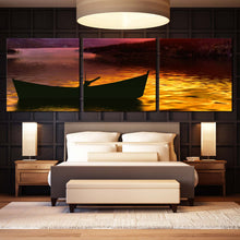 Load image into Gallery viewer, Boat  Ship  Canvas  Wall  Art  Yellow  Sea  Sunset  Bedroom  3  Piece  Multi  Canvas  Purple  Mountains  Sky  Triptych  Canvas  Print In Bedroom
