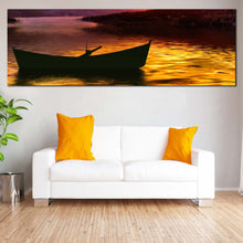 Load image into Gallery viewer, Boat  Ship  Canvas  Wall  Art  Yellow  Sea  Sunset  Living  Room  1  Piece  Multi  Canvas  Purple  Mountains  Sky  Canvas  Print In Living Room
