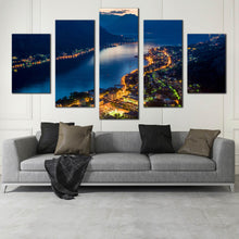 Load image into Gallery viewer, Boka  Kotorska  Bay  City  Mountains  At  Night  at  night  5  Panel  canvas  prints In Living room
