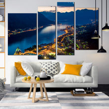 Load image into Gallery viewer, Boka Kotorska Bay Wall Art Mountains Snow night view 4 Piece Canvas Prints 
