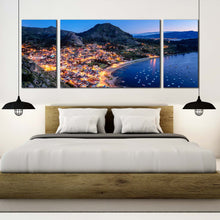 Load image into Gallery viewer, Bolivia Mountain Canvas Print Copacabana Yellow City Beach 3 Piece Canvas Wall Art Blue Lake Titicaca Mountain City Canvas Set For Bedroom
