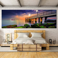 Load image into Gallery viewer, Boulders  Sea  Canvas  Wall  Art  Blue  Sky  Pier  Seascape  1  Piece  Canvas  Print  Green  Pier  Sunset  Bedroom  Multi  Canvas For Bedroom

