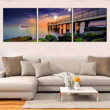 Load image into Gallery viewer, Boulders  Sea  Canvas  Wall  Art  Blue  Sky  Pier  Seascape  3  Piece  Canvas  Print  Green  Pier  Sunset  Triptych  Living  Room  Multi  Canvas For Living Room
