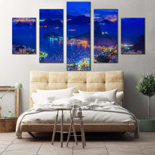 Load image into Gallery viewer, Brazil Cityscape Canvas Print Yellow City Mountains 5 Piece Canvas Wall Art Blue Sugarloaf Mountain Skyline Canvas Set For Bedroom
