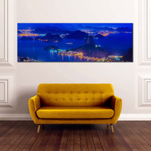 Load image into Gallery viewer, Brazil Skyline Canvas Wall Art Blue Sugar Loaf Mountain Night View 1 Piece Canvas Print Rio de Janeiro Yellow City Canvas For Living Room
