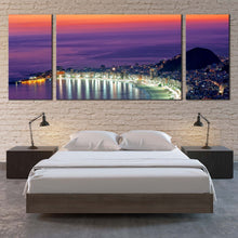 Load image into Gallery viewer, Brazil  Beach  Canvas  Wall  Art  Purple  Copacabana  City  Beach  Bedroom  3  Piece  Canvas  Print  Rio  de  Janeiro  Orange  Sky  Multiple  Canvas For Bedroom
