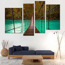 Load image into Gallery viewer, Bridge Sea Canvas Wall Art Green Park River  4 Piece Multiple Canvas Brown Suspension Bridge Ocean Canvas Print 
