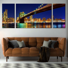 Load image into Gallery viewer, Brooklyn  Bridge  Canvas  Print  Blue  Sky  Manhattan  Skyline  Living  Room  3  Piece  Canvas  Wall  Art  Yellow  New  York  City  Triptych  Multiple  Canvas For Living Room
