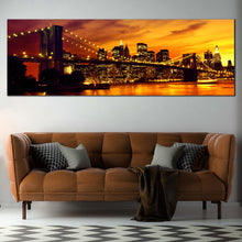 Load image into Gallery viewer, Brooklyn  Bridge  Canvas  Print  Yellow  Manhattan  Sunset  Living  Room  1  Piece  Canvas  Wall  Art  Black  New  York  Skyline  Multi  Canvas For Living Room
