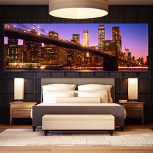 Load image into Gallery viewer, Brooklyn  Bridge  Canvas  Wall  Art  Blue  New  York  Manhattan  Skyline  Bedroom  Panorama  Canvas  Print  Brown  Freedom  Tower  Night  Cityscape  Canvas  Artwork For Bedroom
