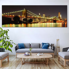 Load image into Gallery viewer, Brooklyn Bridge Canvas Wall Art Yellow City Bridge Lights Living Room 1 Piece Canvas Print Grey New York Skyline Multi Canvas Artwork For Living Room
