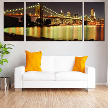 Load image into Gallery viewer, Brooklyn  Bridge  Canvas  Wall  Art  Yellow  City  Bridge  Lights  Living  Room  3  Piece  Canvas  Print  Grey  New  York  Skyline  Multi  Canvas  Artwork In Living Room
