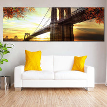 Load image into Gallery viewer, Brooklyn Bridge Canvas Wall Art, Beautiful Dramatic Sunset Yellow Sky Panoramic Canvas, Brown New York Brooklyn Bridge Canvas Print For Living Room
