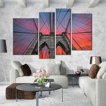 Load image into Gallery viewer, Brooklyn NYC Bridge Dramatic Sunset 4 panel canvas print For Living Room
