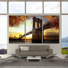 Load image into Gallery viewer, Brooklyn NYC Bridge Dramatic Sunset multi panel canvas print For Living Room
