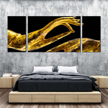 Load image into Gallery viewer, Buddha Hands Canvas Print Golden Buddha Meditation Canvas Set Yellow Peaceful Buddha 3 Piece Canvas Wall Art For Bedroom
