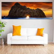 Load image into Gallery viewer, Burns  State  Park  Canvas  Wall  Art  Keyhole  Rock  Canvas  Print  Yellow  Sunlight  Shining  Through  Rock  Multiple  Canvas  Orange  Ocean  Rocks  Sunset  Living  Room  1  Piece For Living Room

