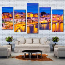 Load image into Gallery viewer, Calasfonts Cales Canvas Wall Art Balearic Island Yellow Light Reflection  5 Piece Canvas Print Blue Sky Harbor Canals Multiple Canvas
