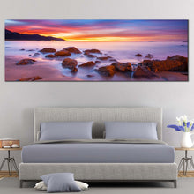 Load image into Gallery viewer, California  Coast  Canvas  Print  Purple  Ocean  Rocks  Canvas  Wall  Art  Yellow  Cloudy  Sky  Ocean  Bedroom  Panoramic  Canvas For Bedroom
