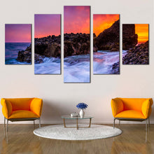 Load image into Gallery viewer, California  Ocean  Canvas  Wall  Art  Orange  Laguna  Beach  Sunset  Canvas  Print  Blue  Waves  Rocks  Ocean  5  Piece  Multi  Canvas  Artwork For Living room
