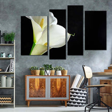 Load image into Gallery viewer, Calla Lilies Canvas Wall Art White Lily Black Background Canvas Art Isolated Flower 4 Piece Canvas Print
