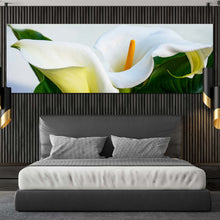 Load image into Gallery viewer, Calla Lily Canvas Wall Art Green Leaves Lily Digital Painting 1 Piece Canvas White Lily Elegance Canvas Print In Bedroom
