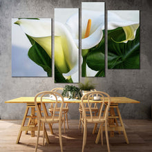 Load image into Gallery viewer, Calla Lily Canvas Wall Art Green Leaves Lily Digital Painting 4 Piece Multiple Canvas White Lily Elegance Canvas Print
